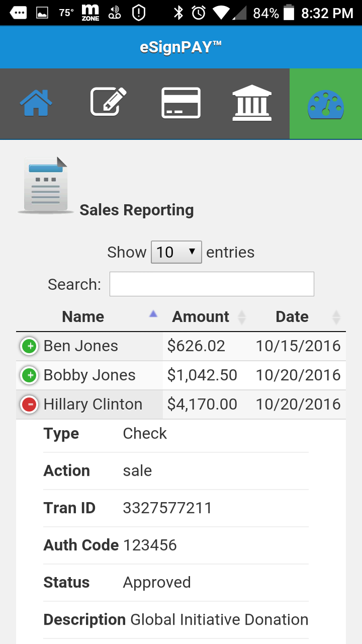 eSignPay Sales Reporting